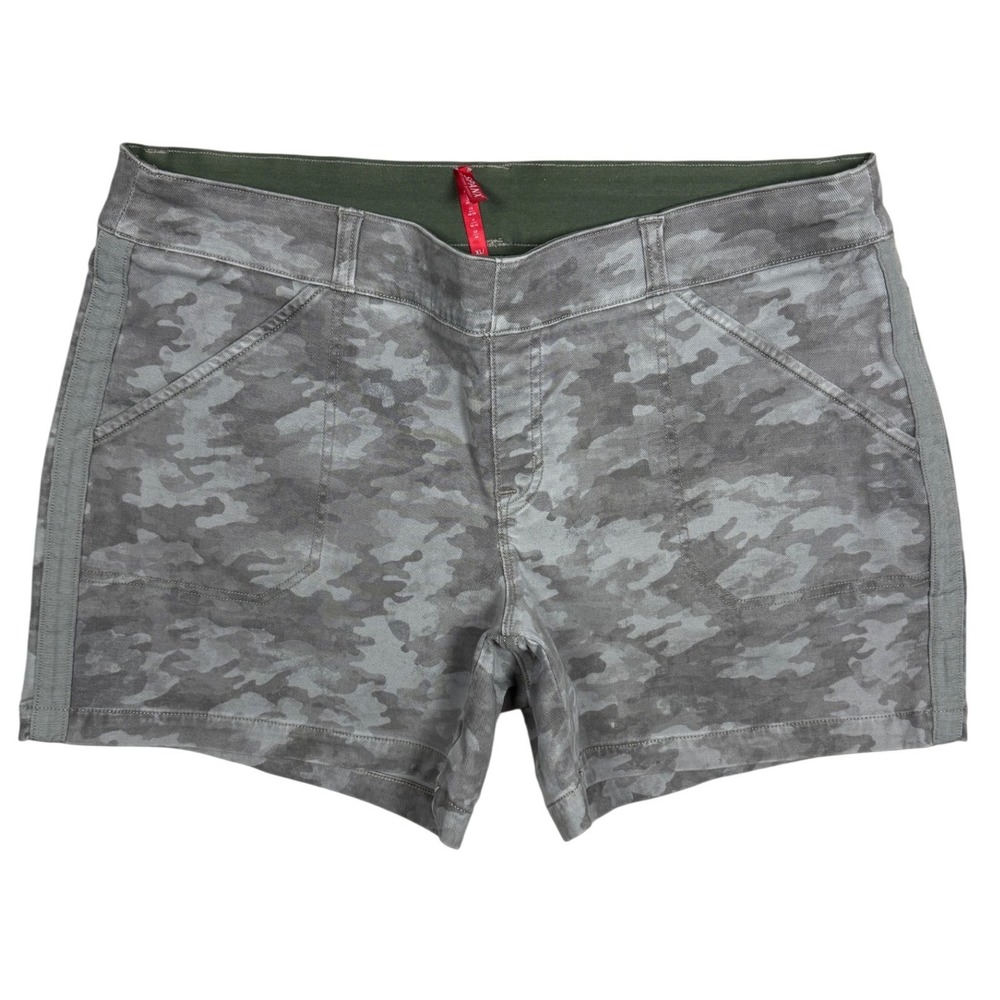 SPANX Camo Utility Shorts Gray Green High-Rise Stretch Shorts Women's XL